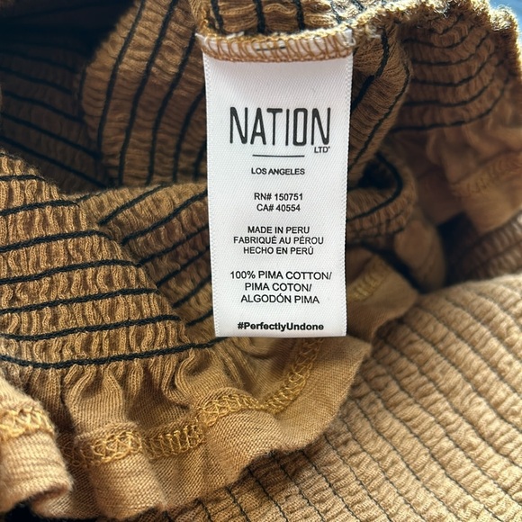 Nation LTD Emmy Smocked Turtleneck Top Cocoa Long Sleeve Ruffle Shirt Fall Sz L - Picture 10 of 13